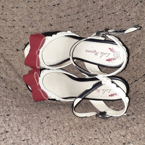 LOLA RAMONA-Angie-Rockabilly/Retro-Black/White Polka Dot-Red Bow-Sz 37-Excellent - Picture 7 of 8